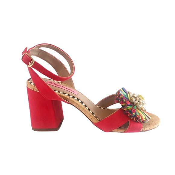 Betsey Johnson Asha Heeled Sandals Red Multi 6.5 - Picture 2 of 10